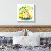 Cute Watercolor Mouse Under Umbrella Canvas Art ! Afdruk (Insitu (Slaapkamer))