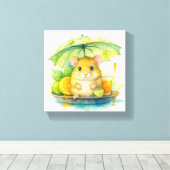 Cute Watercolor Mouse Under Umbrella Canvas Art ! Afdruk (Insitu (Houten vloer))