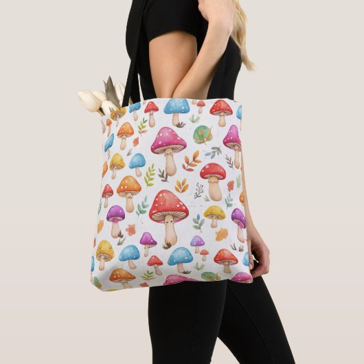 Cute Watercolor Mushroom Pattern Tote Bag (Dichtbij)