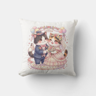 Cute Watercolor Net Getrouwde Katten Trouwkussen  Kussen