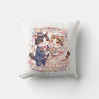 Cute Watercolor Net Getrouwde Katten Trouwkussen  Kussen