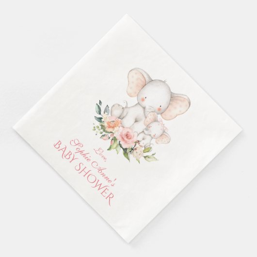 Cute Watercolor Olifant Meisje Baby Shower Servet (Hoek)