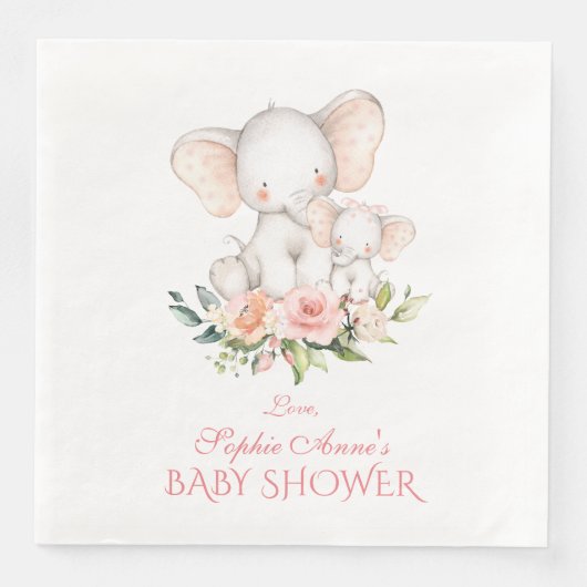 Cute Watercolor Olifant Meisje Baby Shower Servet (Voorkant)