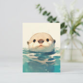 Cute Watercolor Otter Peeking Water Briefkaart (Staand voorkant)