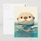 Cute Watercolor Otter Peeking Water Briefkaart (Voorkant / Achterkant)