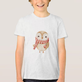 Cute Watercolor Owl with Red Scarf and Apple Tri-Blend Shirt