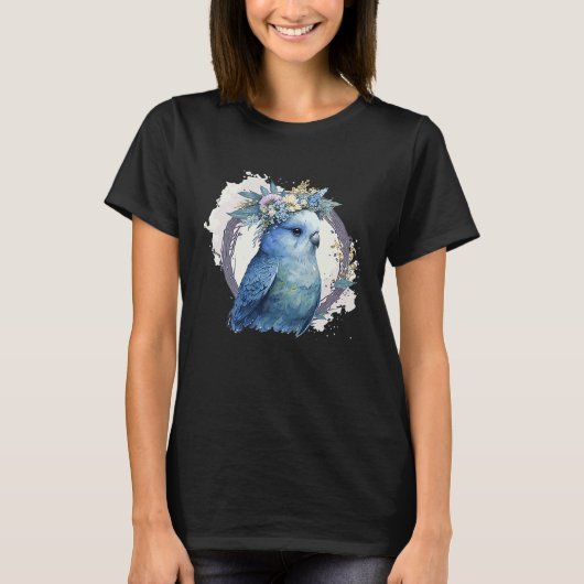 Cute Watercolor Parakeet Budgie Bird Flower Crown  T-shirt (Voorkant)