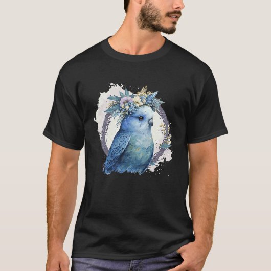 Cute Watercolor Parakeet Budgie Bird Flower Crown  T-shirt (Voorkant)