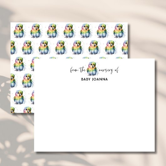 Cute Watercolor Parrot Chic Nursery Note Card Kaart