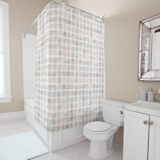 Cute Watercolor Pastel Checkered Pattern Kid's Douchegordijn (In situ)