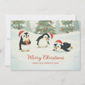 Cute Watercolor Penguins Christmas Forest Feestdagenkaart (Voorkant)