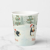 Cute Watercolor Penguins Christmas Forest Papieren Bekers (Rechts)