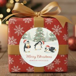 Cute Watercolor Penguins Christmas Forest Ronde Sticker