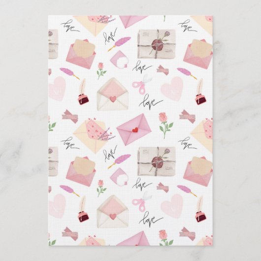 Cute Watercolor Pink Love Letters Seamless Pattern Kaart (Voorkant)