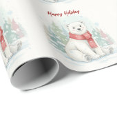 Cute watercolor Polar Bear Winter  Cadeaupapier (Rol Hoek)