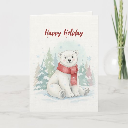 Cute watercolor Polar Bear Winter  Feestdagen Kaart (Voorkant)