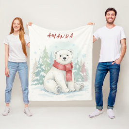 Cute watercolor Polar Bear Winter  Fleece Deken