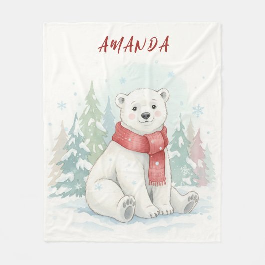 Cute watercolor Polar Bear Winter  Fleece Deken (Voorkant)