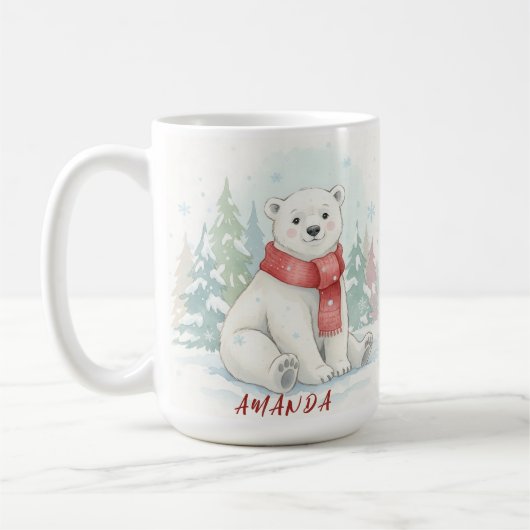 Cute watercolor Polar Bear Winter  Koffiemok (Links)