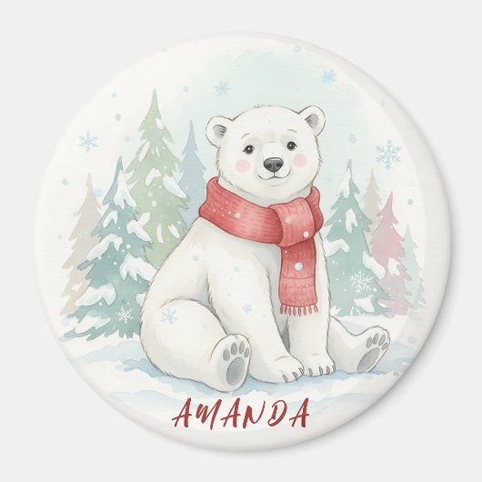 Cute watercolor Polar Bear Winter  Magneet (Voorkant)