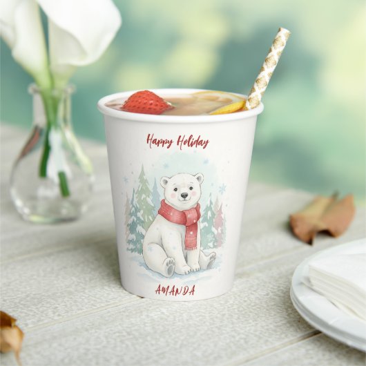 Cute watercolor Polar Bear Winter Papieren Bekers (Insitu)