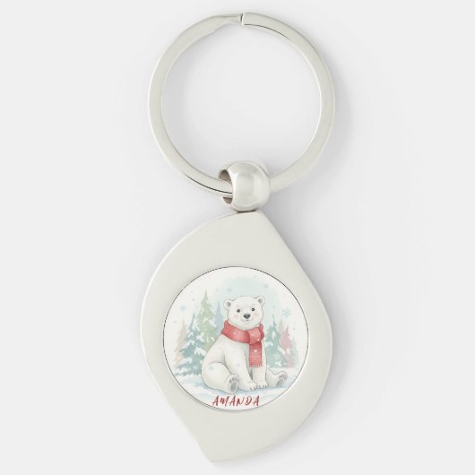 Cute watercolor Polar Bear Winter  Sleutelhanger (Voorkant)