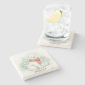 Cute watercolor Polar Bear Winter  Stenen Onderzetter (Zijkant)