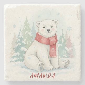 Cute watercolor Polar Bear Winter  Stenen Onderzetter