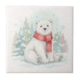Cute Watercolor Polar Bear Winter  Tegeltje
