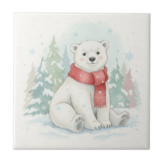 Cute Watercolor Polar Bear Winter  Tegeltje