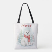 Cute watercolor Polar Bear Winter Tote Bag (Achterkant)