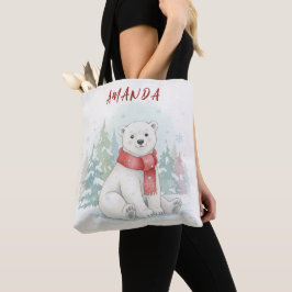 Cute watercolor Polar Bear Winter Tote Bag