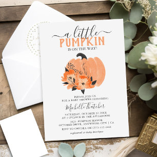 Cute Watercolor Pompoen & Bloemen Baby Shower Kaart