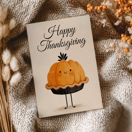  Cute Watercolor Pumpkin Pie Happy Thanksgiving  Briefkaart