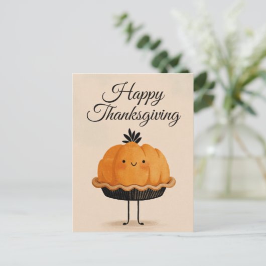 Cute Watercolor Pumpkin Pie Happy Thanksgiving Briefkaart (Staand voorkant)