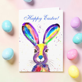 Cute Watercolor Rabbit Bunny Hare Easter Floral Bedankkaart