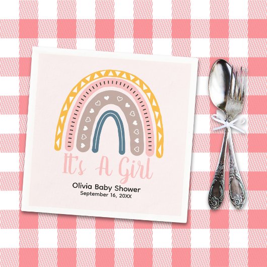 Cute Watercolor Rainbow Boho Style Baby shower Servet