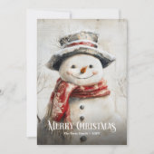 Cute Watercolor Red White Vintage Christmas Snowma Feestdagenkaart (Voorkant)