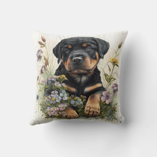 Cute Watercolor Rottweiler Puppy Dog Kussen (Achterkant)