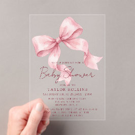 Cute Watercolor Roze Strikje Baby Shower Uitnodigi Acryl Uitnodigingen