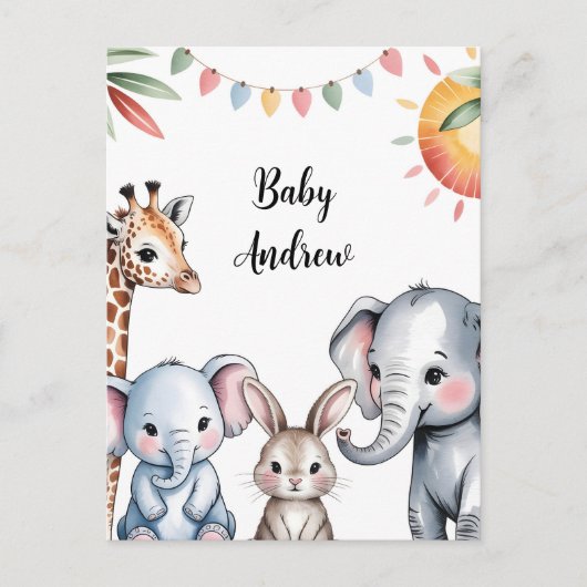 Cute Watercolor Safari Animals Illustration Briefkaart (Voorkant)
