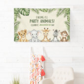 Cute Watercolor Safari Animals Welcome Birthday Spandoek (Insitu)