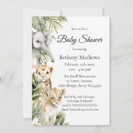 Cute Watercolor Safari Baby Animals Baby Shower  Kaart