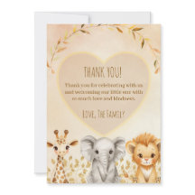 Cute Watercolor Safari Baby Shower Bedankkaart