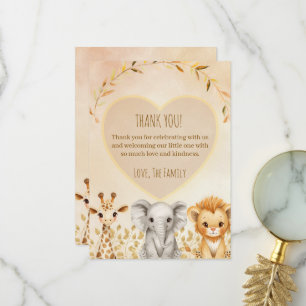 Cute Watercolor Safari Baby Shower Bedankkaart