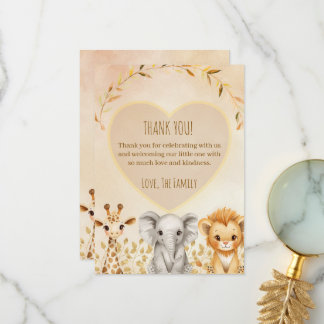 Cute Watercolor Safari Baby Shower Bedankkaart