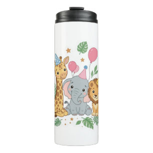 Cute Watercolor Safari Dieren Verjaardagsfeestje K Thermosbeker