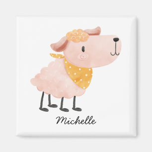 Cute Watercolor Schaap & Naam Magneet