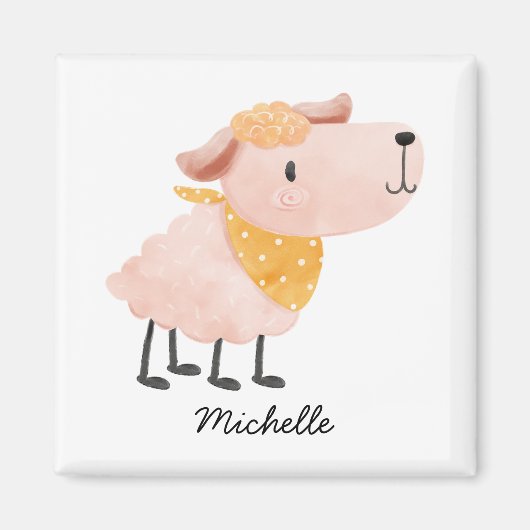Cute Watercolor Schaap & Naam Magneet (Voorkant)