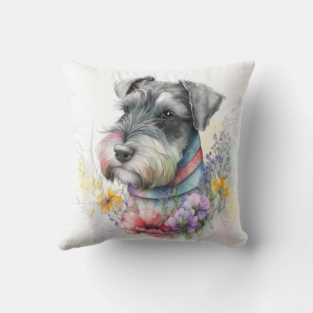Cute Watercolor Schnauzer Puppy Dog Kussen (Achterkant)